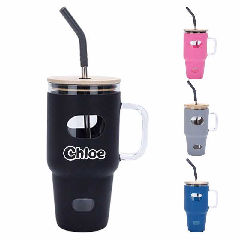 30oz Silicone Glass Straw Cup w/ Handle