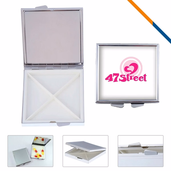 Custom Stainless Steel 4 Compartment Pill Box with Mirror — Corporate Wellness