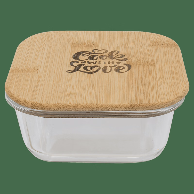 18 oz Clear/Bamboo Square Glass Container with Lid
