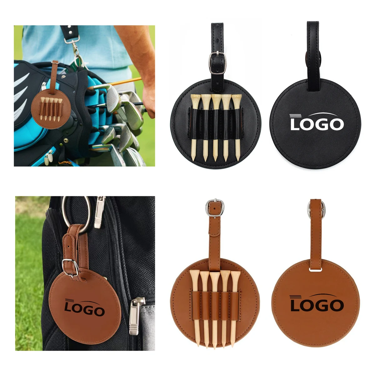 Personalized Leather Golf Tee Holder and Ball Stand MOQ 50 1