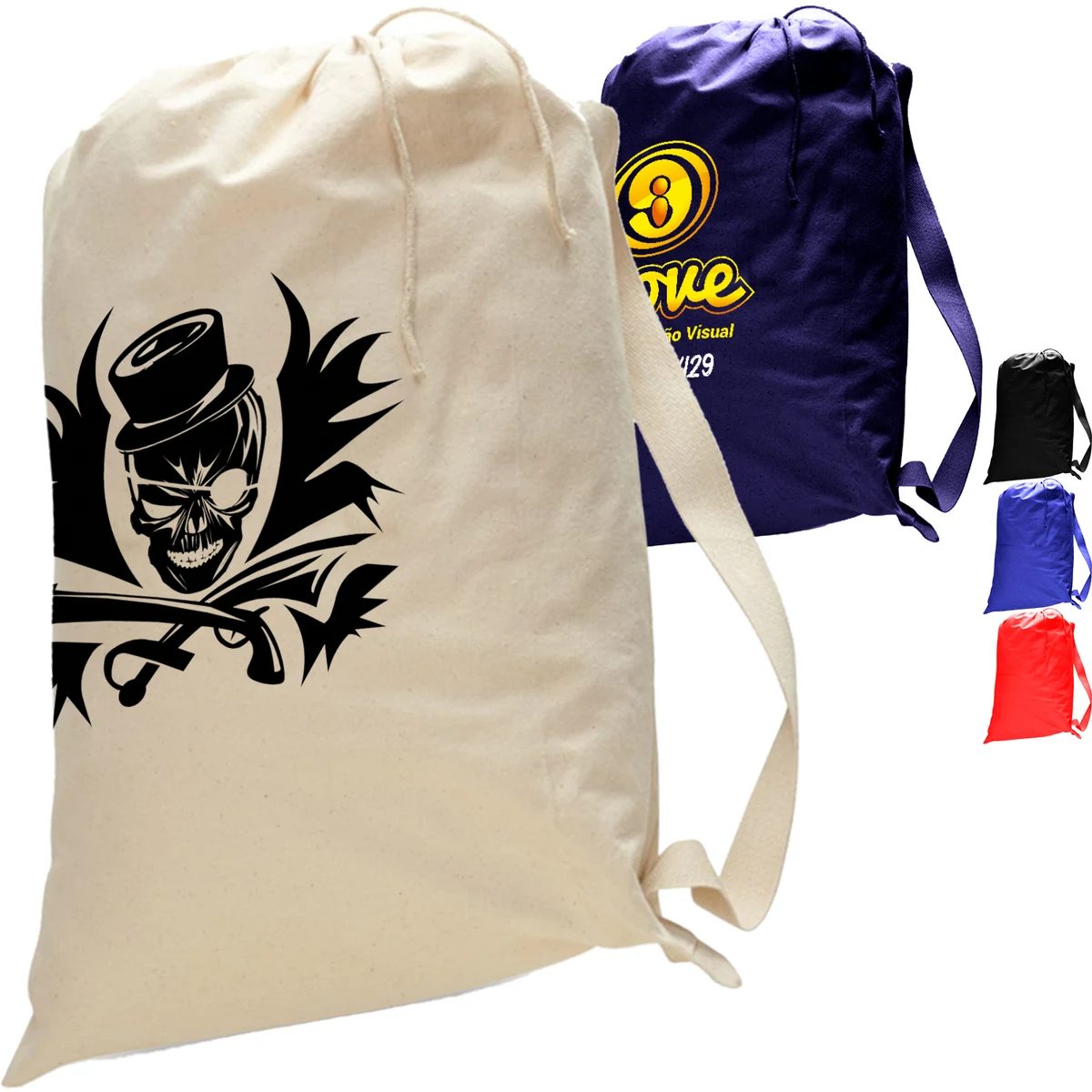 Medium Size Cotton Canvas Drawstring Heavy Duty Bag USA Decorated (19" x 27") 1