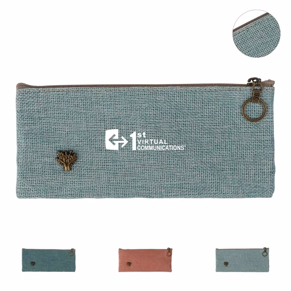Custom 7.7 Inch Polyester Linen Pencil Case with Zipper — Compact Organizer Pouch