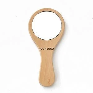 Round Portable Makeup Reusable Holding Wooden Mirror 1