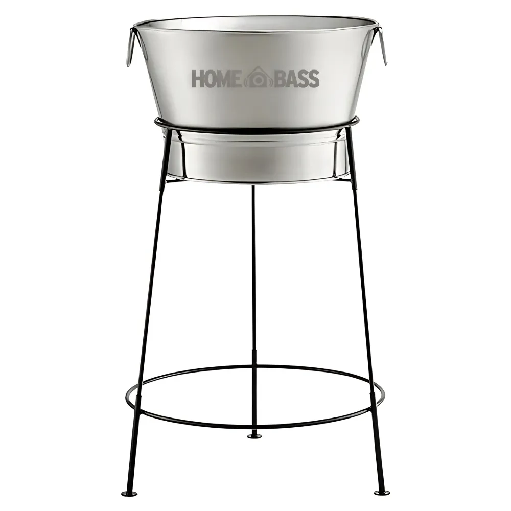 Round Stainless Steel Beverage Tub with Stand, custom koozie with logo imprint 1
