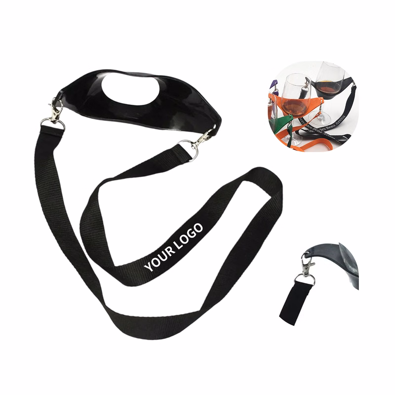 Polyester Wine Glass Holder Neck Strap With Dual Swivel Hook 35.5" x 0.8"
