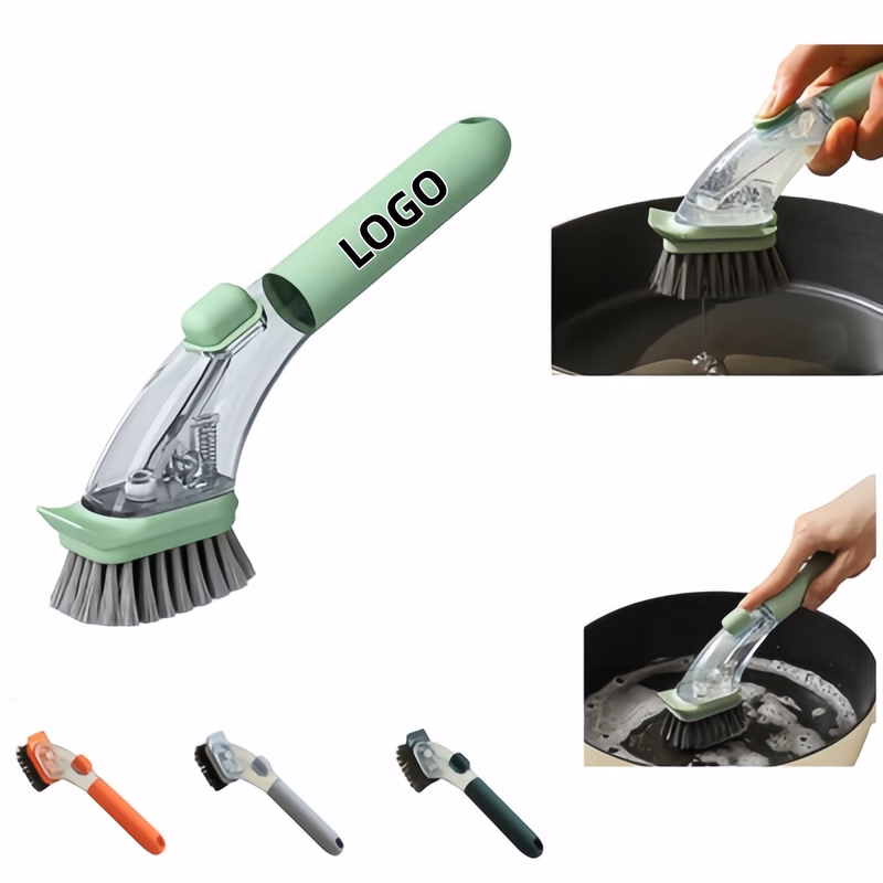Press-to-add liquid cleaning brush