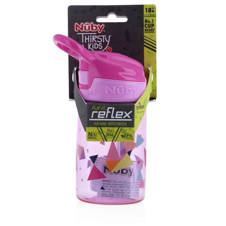 Nuby Push Button Cups with Soft Spout - 12 oz 18M+ Pink 1