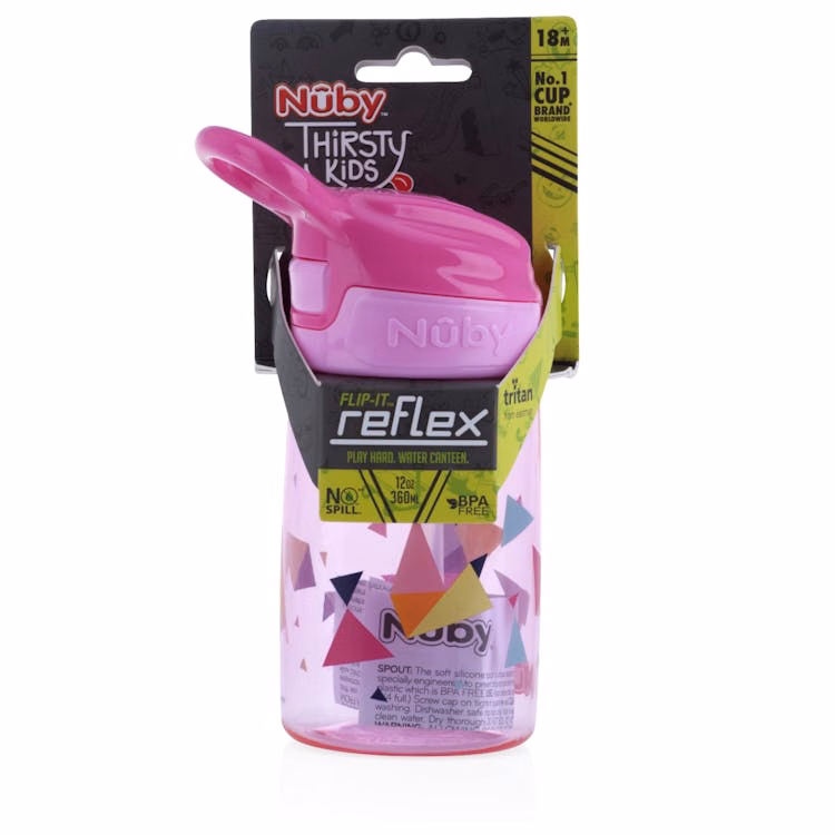 Nuby Push Button Cups with Soft Spout - 12 oz 18M+ Pink