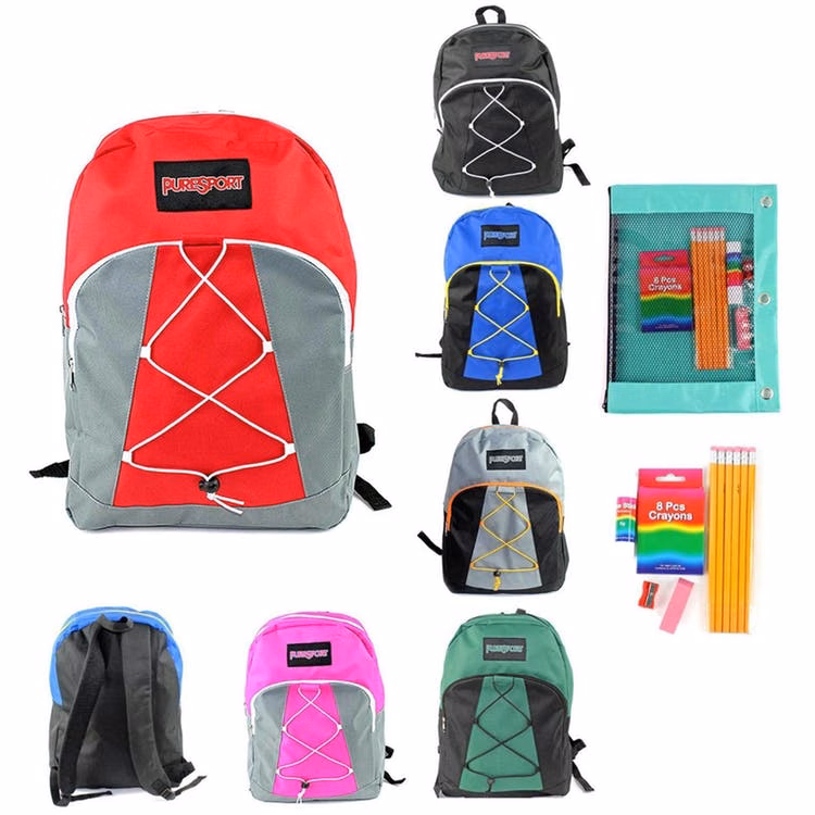 17" Bungee Backpack & Elementary Kit - 11 Pieces Assorted Colors