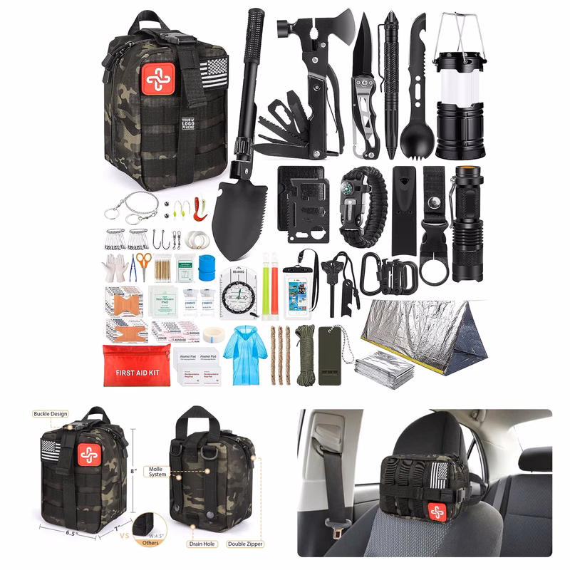 Survival Gear Survival First Aid Kit with Molle System Compatible Bag and Emergency Tent