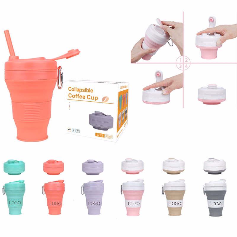 20 oz Silicone Collapsible Coffee Cup W/ Carabiner