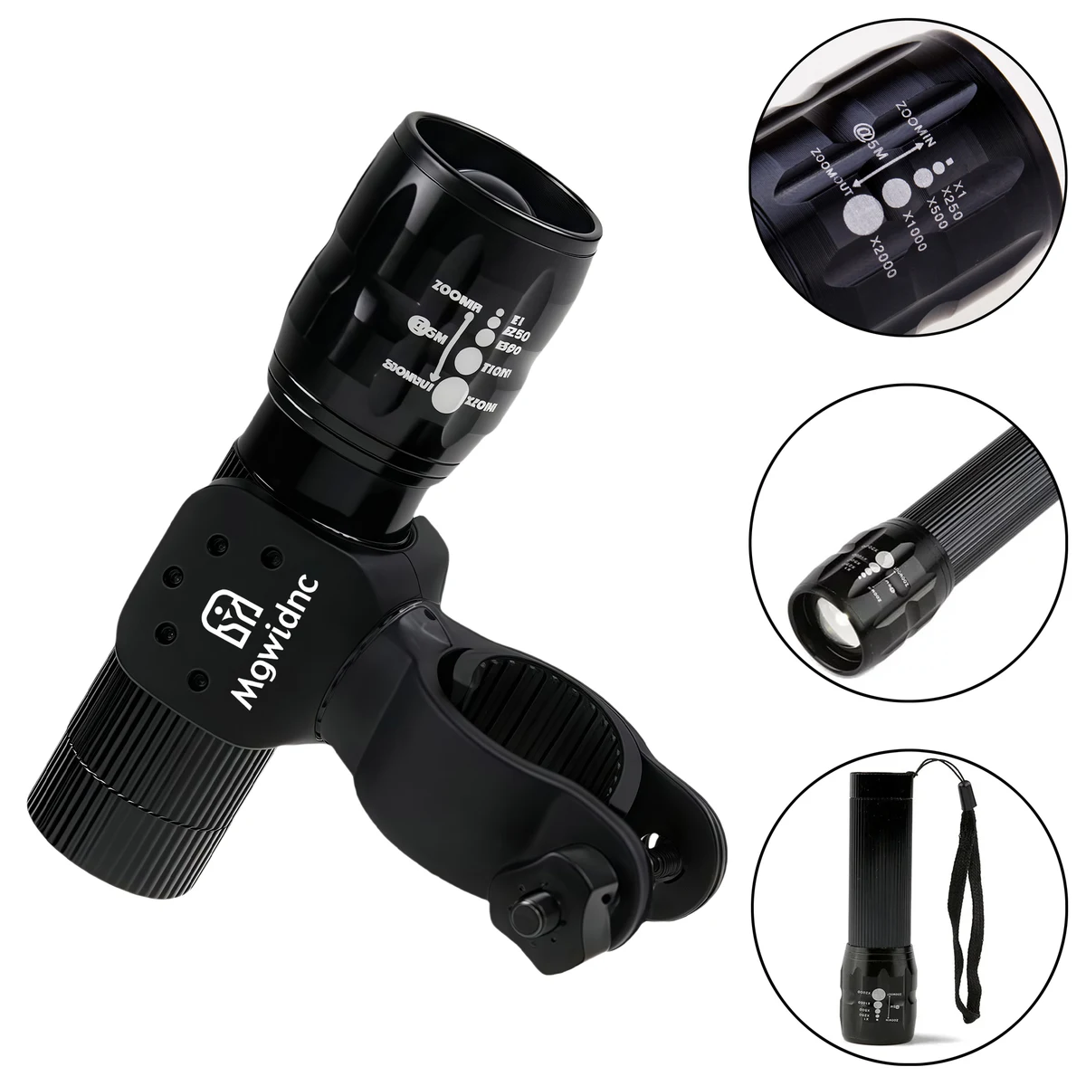 Adjustable Focus Aluminum Bike Flashlight with 3-Mode LED 1