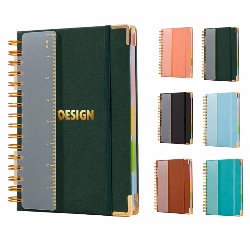 Polyurethane Leather Spiral Notebook With Ruler