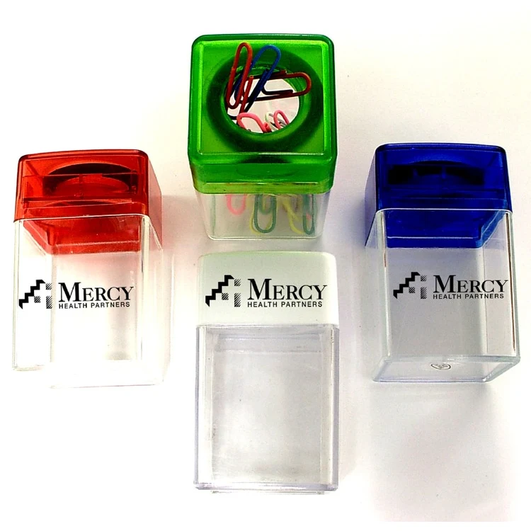 Magnetic paper clip dispenser with colorful paper clips. 1