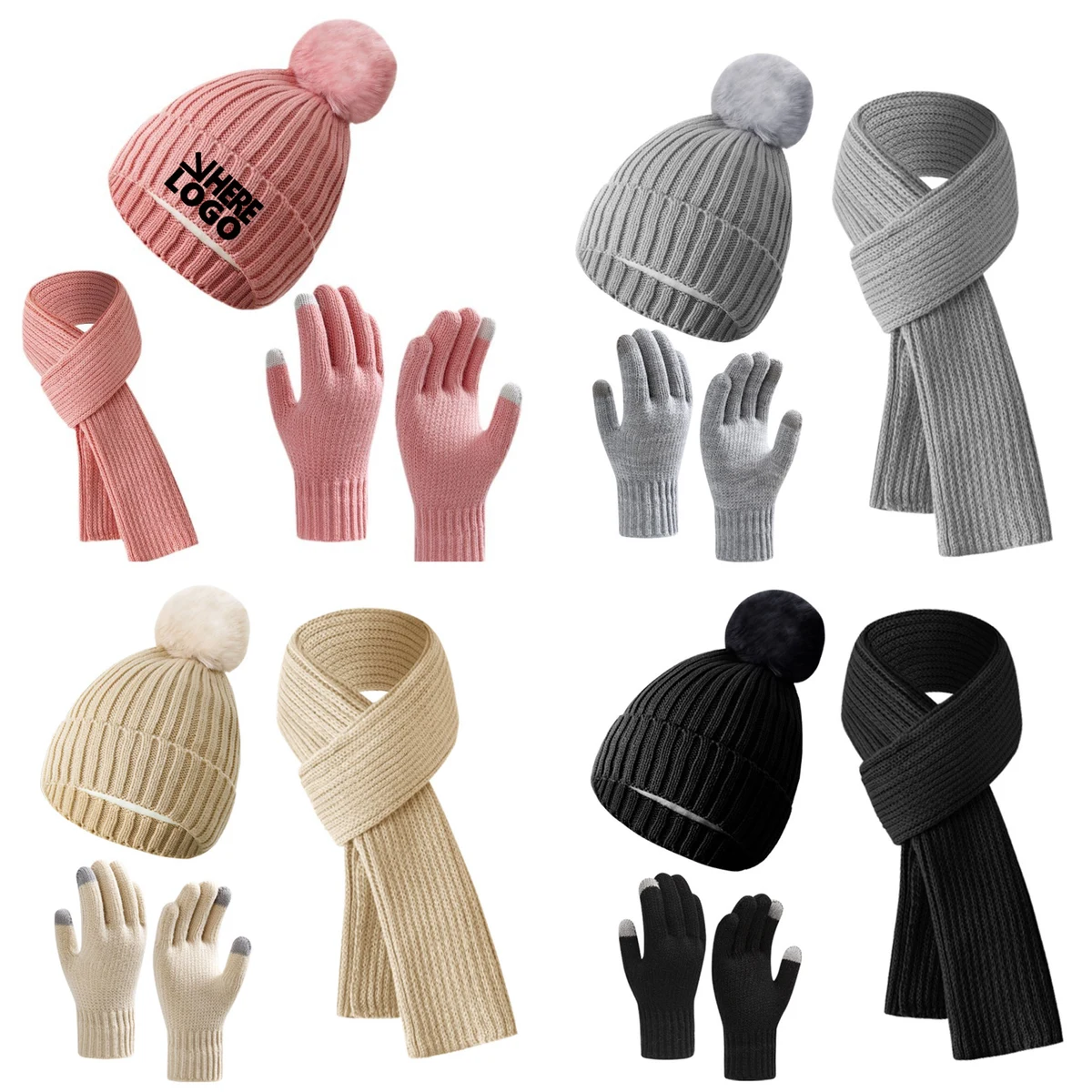 Soft Warm Knit Hat Gloves Warmer Knitted Scarve 1