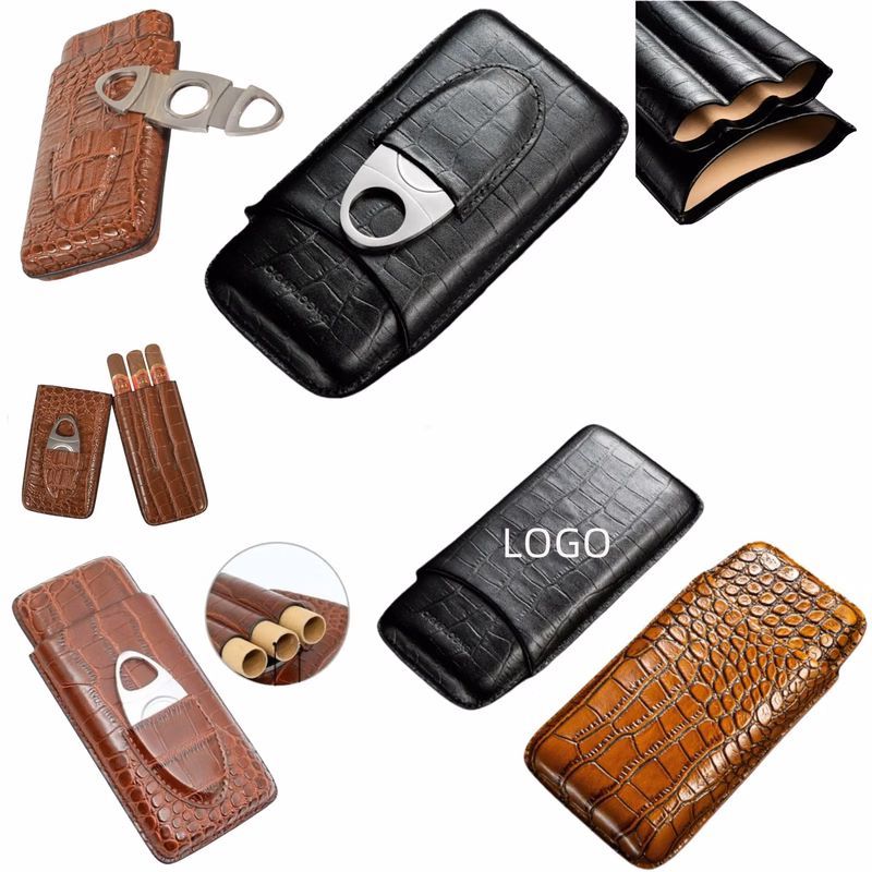 Premium Triple Cigar Leather Case