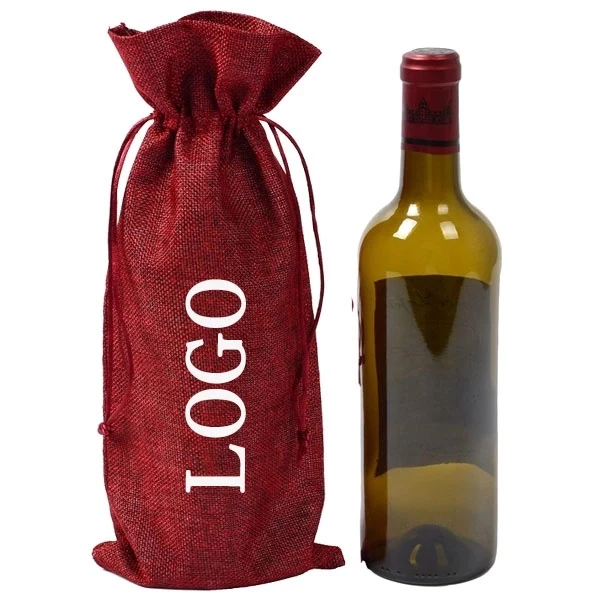 Color Holiday Jute Drawstring Wine Bag 1