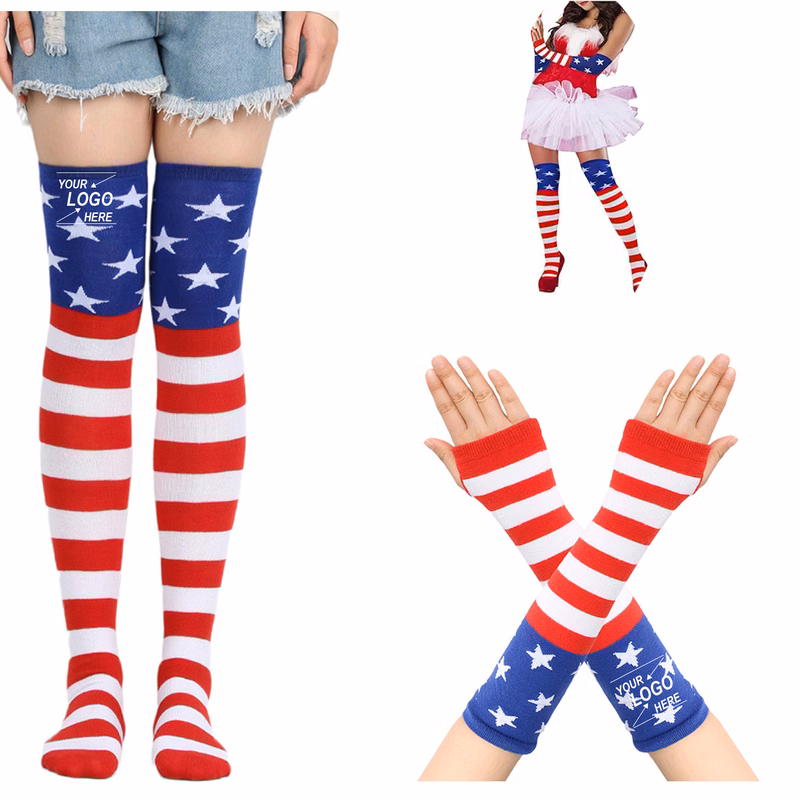 Striped Knee High Socks and Winter Gloves Bundle