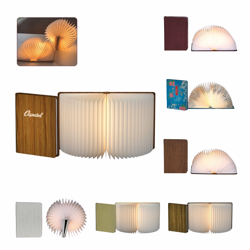 USB charging night light Wooden led page turning book