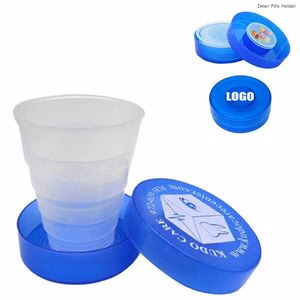 Plastic Collapsible Cup With Telescopic Design Built In Pill Box