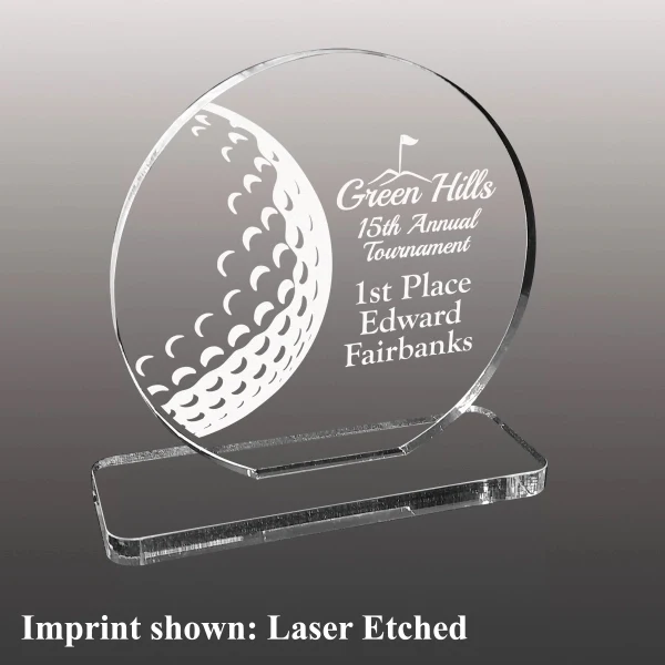 Golf Ball Themed Acrylic Award - Laser Etched 1