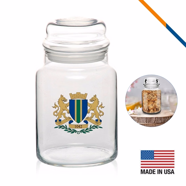 Custom 26 oz Glass Apothecary Candy Jar with Secure Lid — Full-Color Trade Show