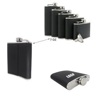 PU Leather 7oz Stainless Steel Flask With Tightly Sealed Cap 1