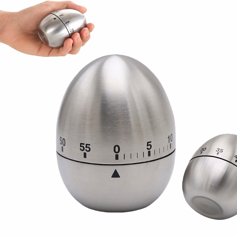 Stainless Steel Mechanical Rotating Egg-Shaped Timer