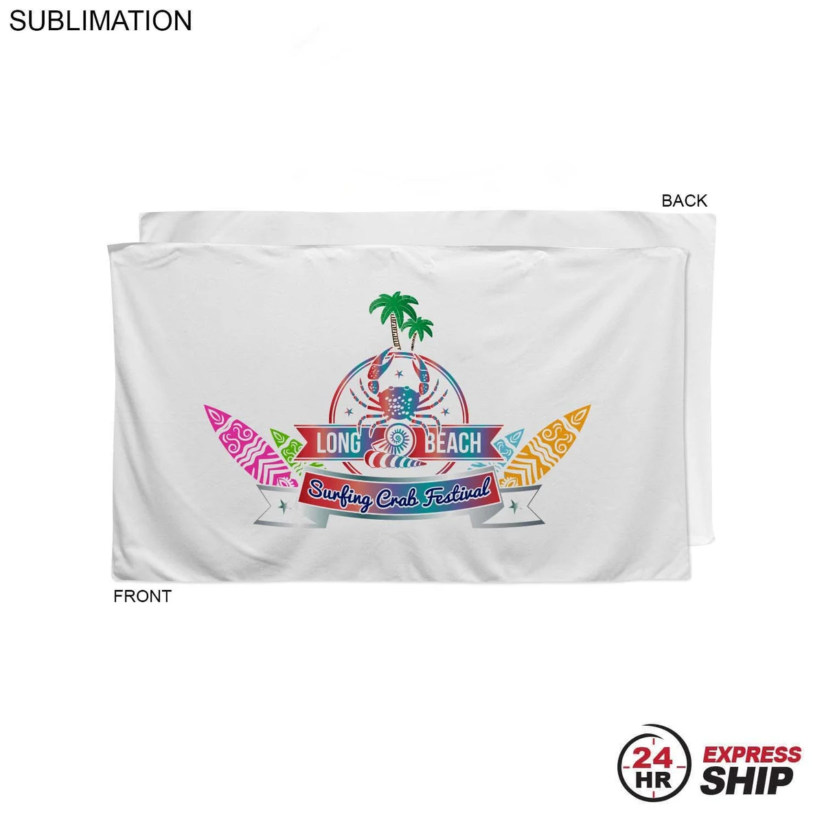 24 Hr Express Ship - Plush and Soft Velour Terry Cotton Blend White Beach Towel, 35x60, Sublimated 1