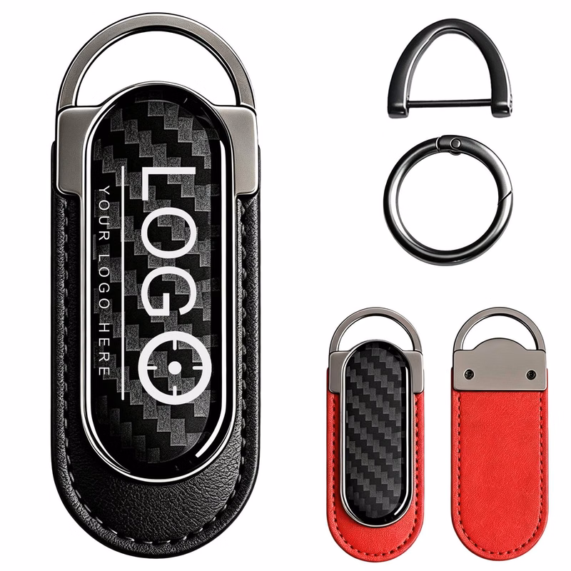 Carbon Fiber Genuine Leather Car Keychain