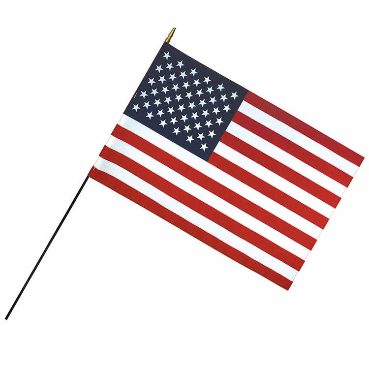 24 x 36" Deluxe Rayon U.S. Stick Flag with Spear Top on 7/16" Diameter Black Dowel