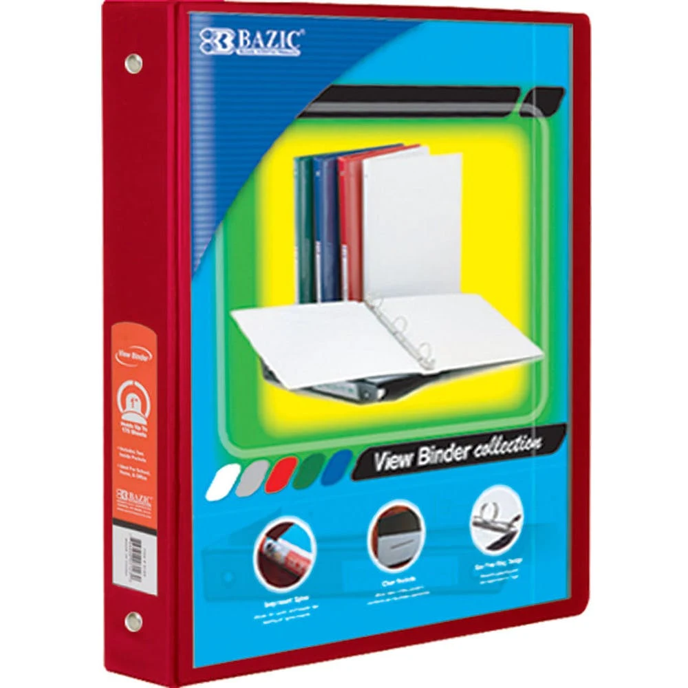 3 Ring View Binders -1.5" Red 2 Pockets 1