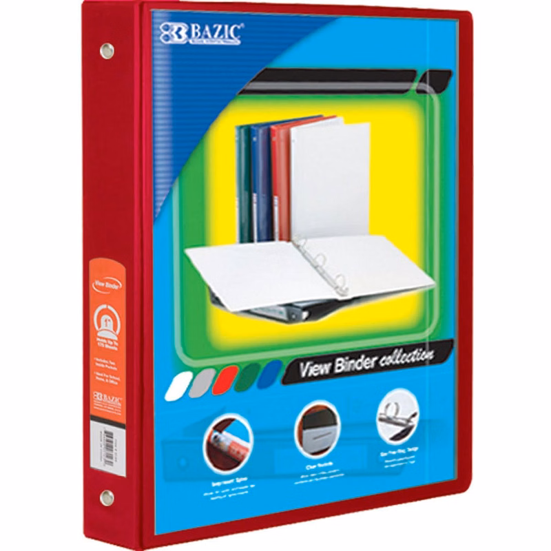 3 Ring View Binders -1.5" Red 2 Pockets