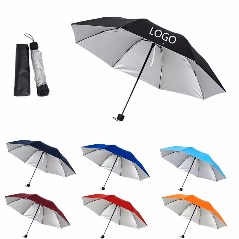 8 Ribs Silver Coated Folding Umbrella