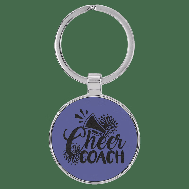 1 1/2" Leatherette/Metal Purple Round Keychain