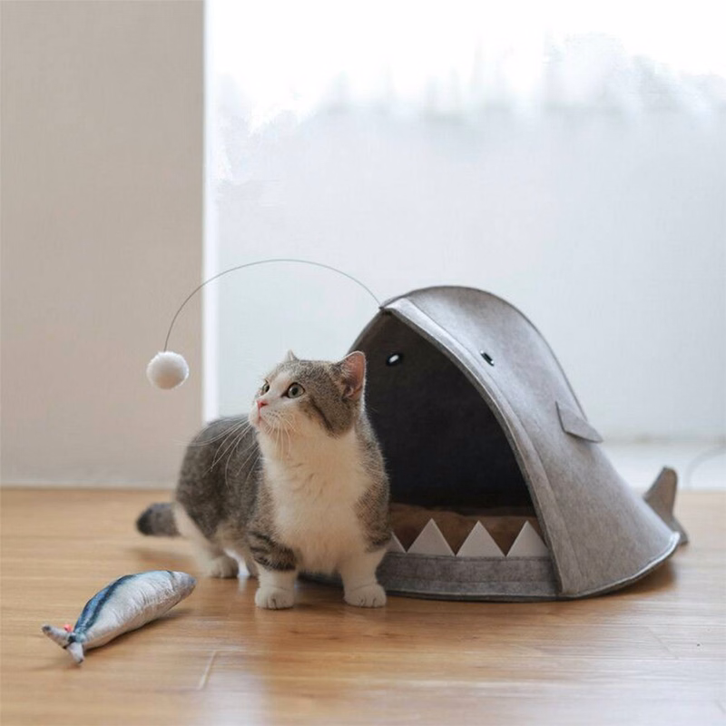 Removable Washable Solid Shark Felt Pet Bed House