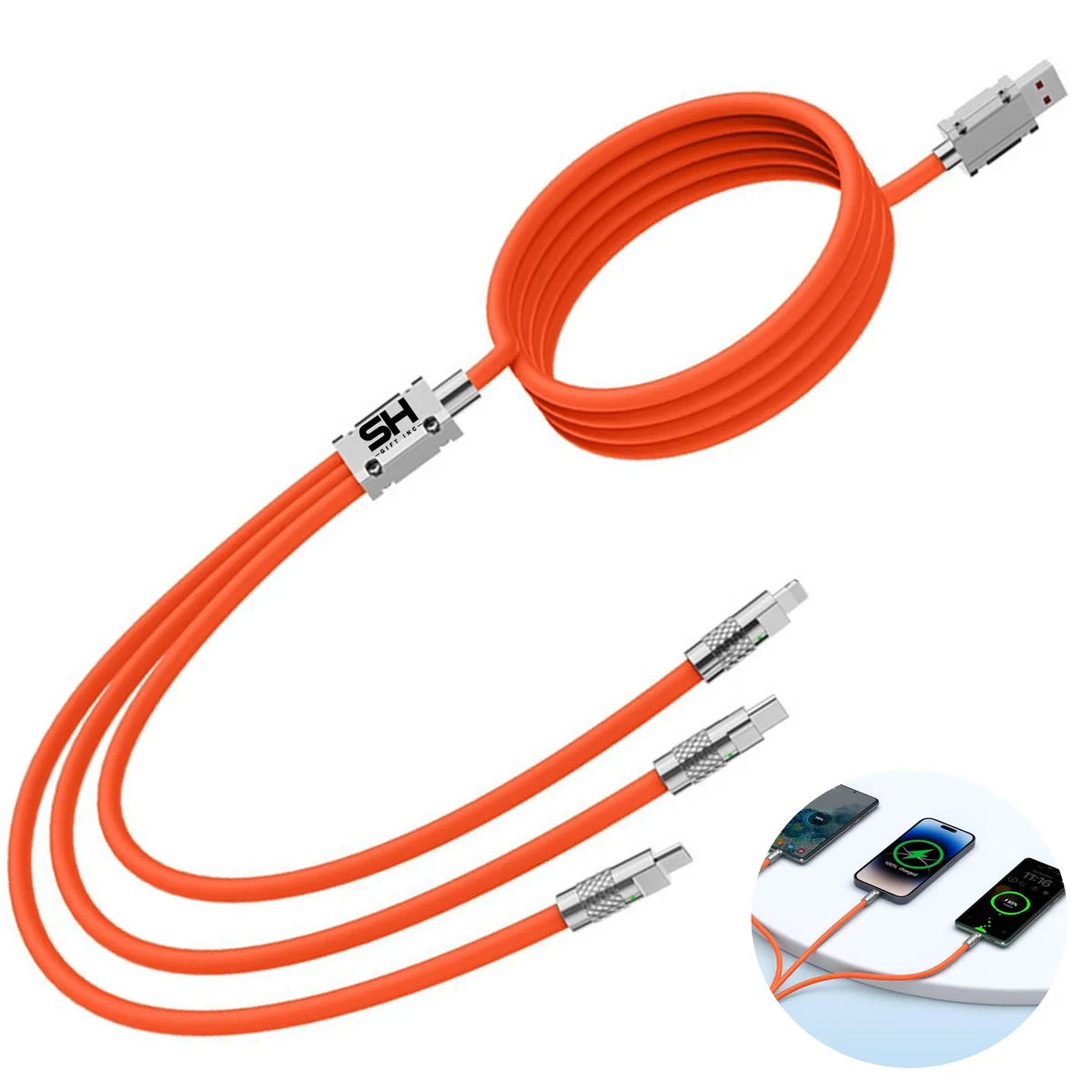 Ultra-long 60W 3 in 1 Silicone Charging Cable 1