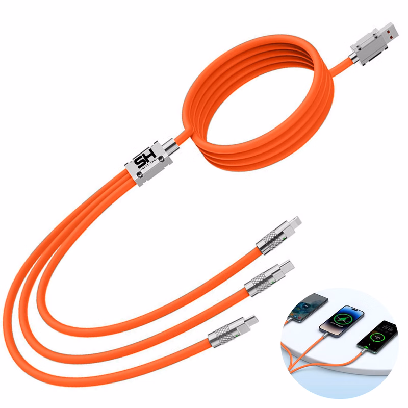 Ultra-long 60W 3 in 1 Silicone Charging Cable