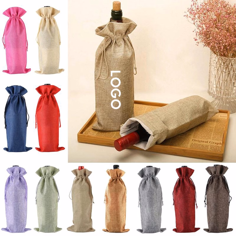 Drawstring Jute Wine Bag