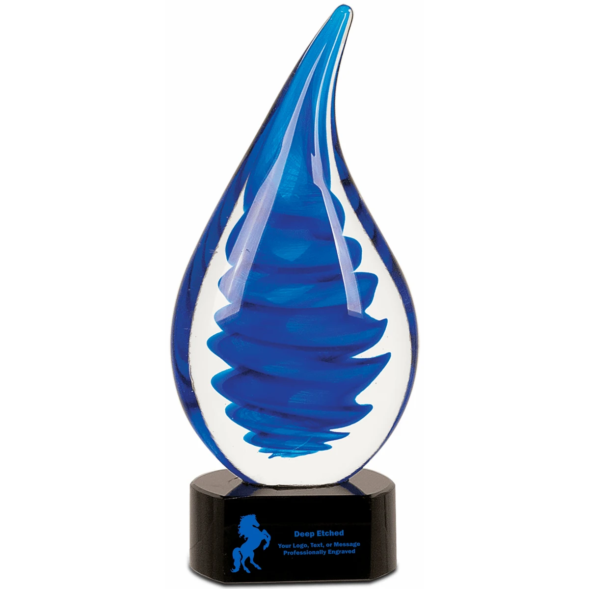 10 1/4" Blue Twist Rain Drop Art Glass Award 1
