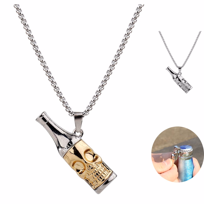 Titanium Steel Skull Beer Bottle Opener Necklace