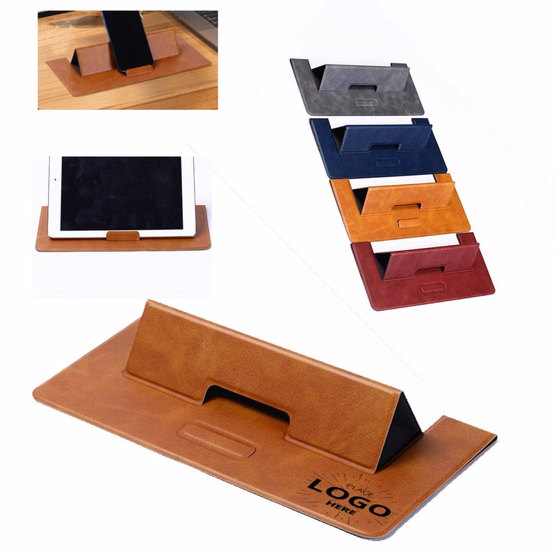 Custom Single-Color Logo PU Leather Foldable Desktop Stand With Safe Non-Pollution Printing