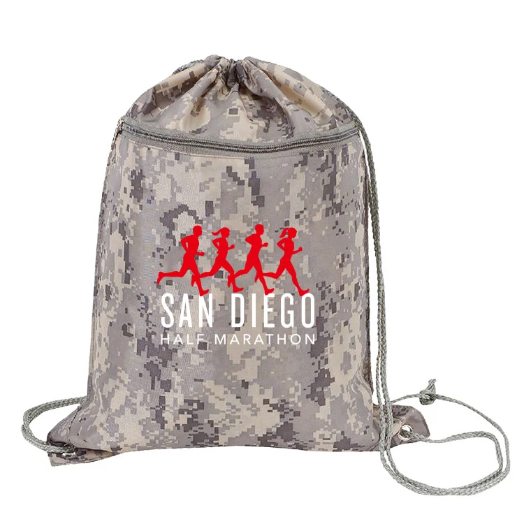Digital Camo Zippered Pocket Drawstring Backpack 1