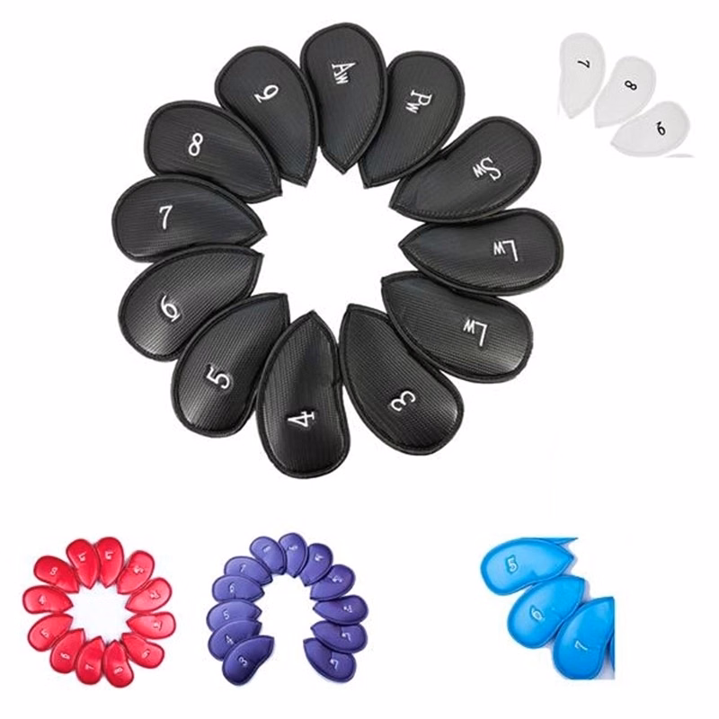 Golf 12Pcs Thick Leather Iron Head Covers Set