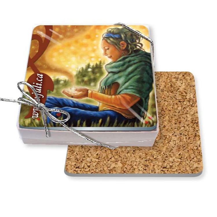 Gift Boxed Set of 4 Premium Square Coasters .100 Gloss Copolyester Top & 1/16" cork base Full Colour 1