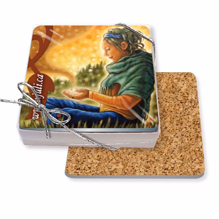 Gift Boxed Set of 4 Premium Square Coasters .100 Gloss Copolyester Top & 1/16" cork base Full Colour