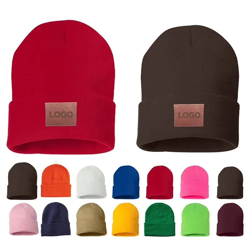 Cuffed Beanie With Faux Leather Patch 1