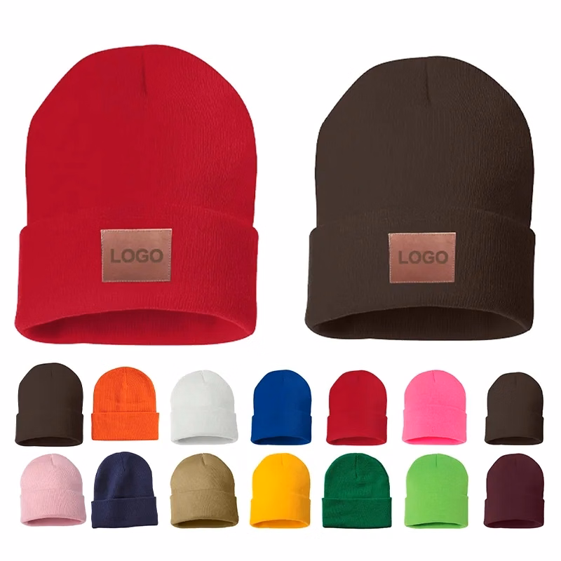 Cuffed Beanie With Faux Leather Patch