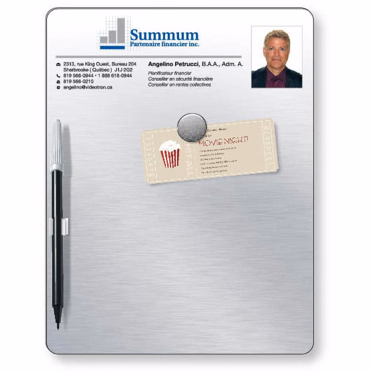 Bulletin Memo Board Kit in Rubber Steel, 8.5"x11", Full Colour Imprint, Dry Erase Pen attached
