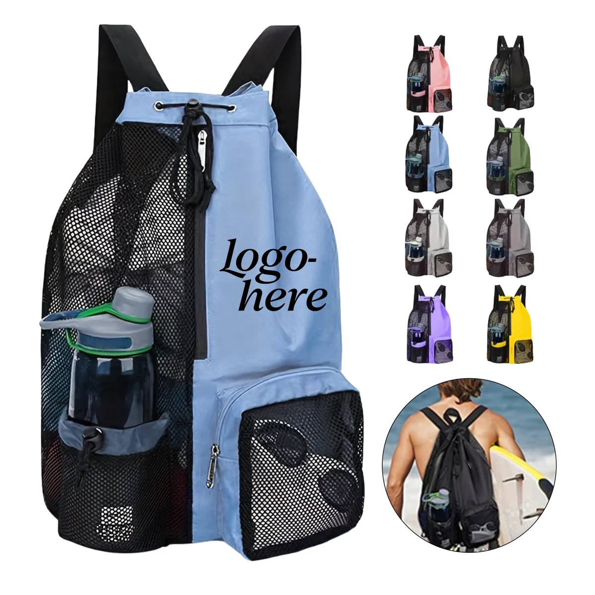 Mesh Drawstring Backpack Beach Bag 1